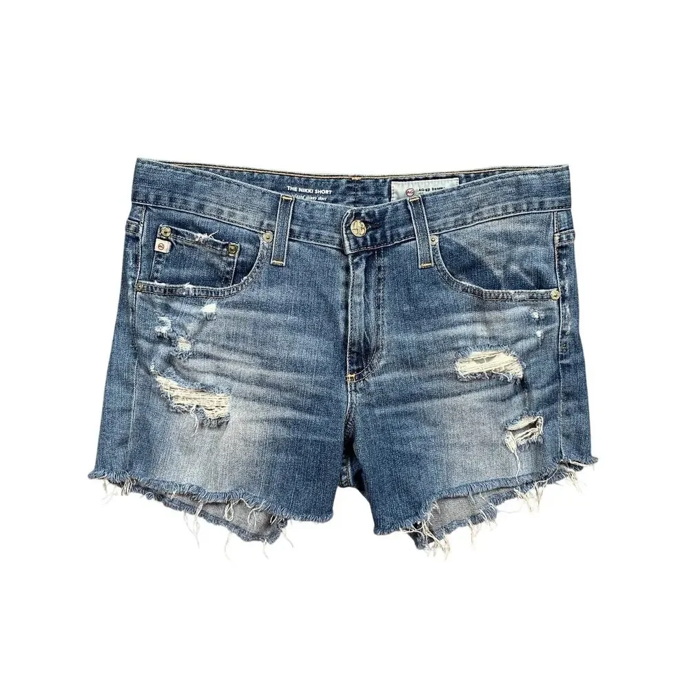 Adriano Goldschmied Shorts Womens 29 Nikki Relaxed Skinny Distressed Raw Hem AG
